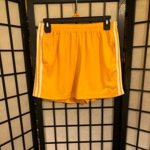 Adidas mesh shorts yellow w/3 white stripes size M